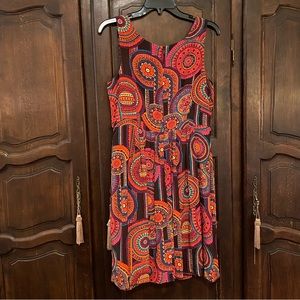 Trina Turk sleeveless silk dress bright color mandala print wfabric cove…